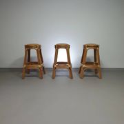 3 x tabourets en bambou avec lacets en cuir / années 70
