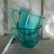 Set of 2 coffee cups in green glass of water Arcoroc, made in France