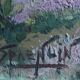 Painting heather landscape with mountain and village signed cf. anglade