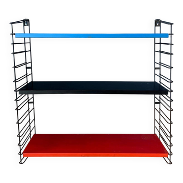 Étagère murale modulaire vintage Tomado en métal bleu, noir et rouge
