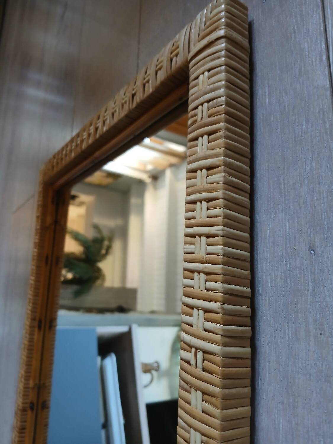 Antique rattan and bamboo mirror