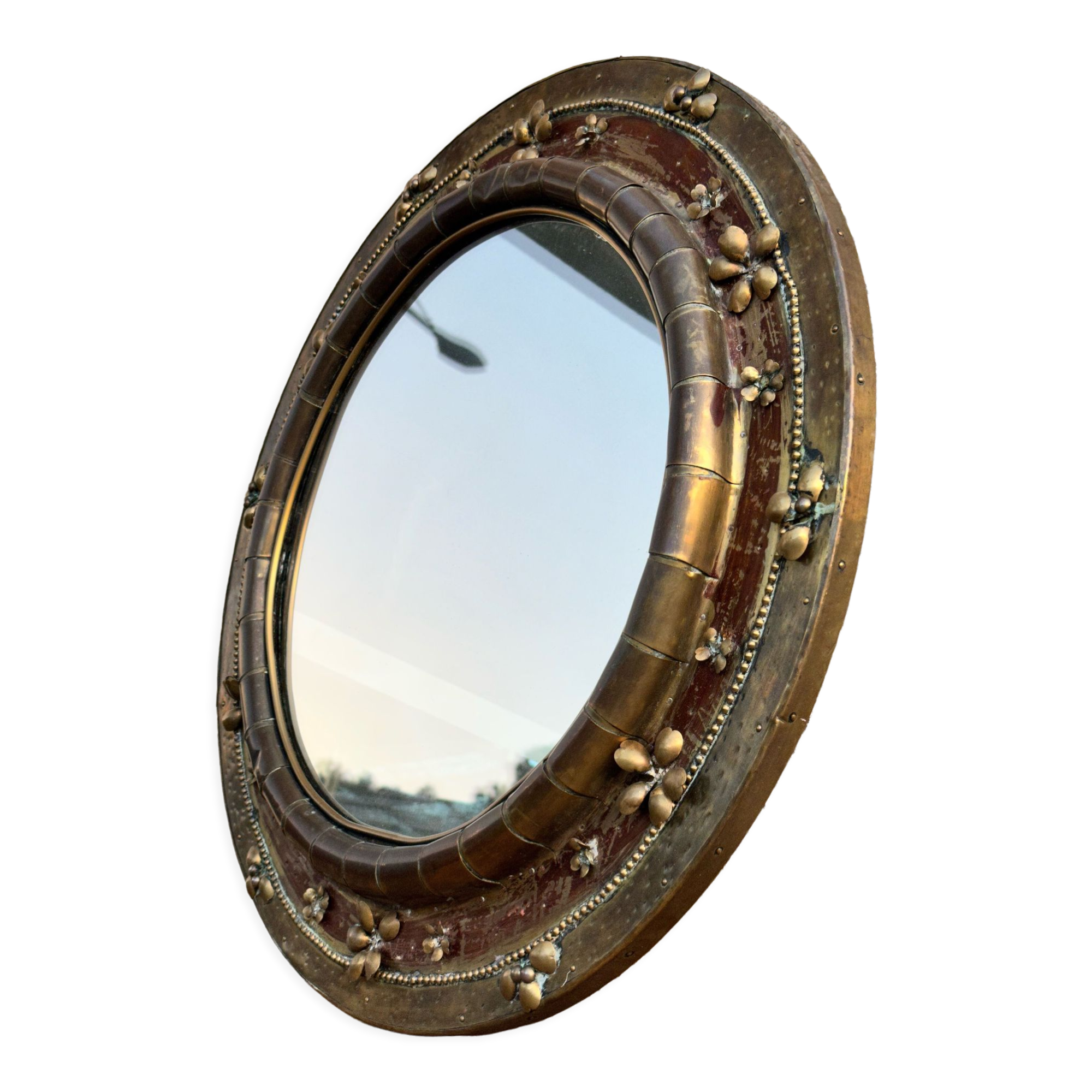 Round mirror in worked copper, Italy 1950