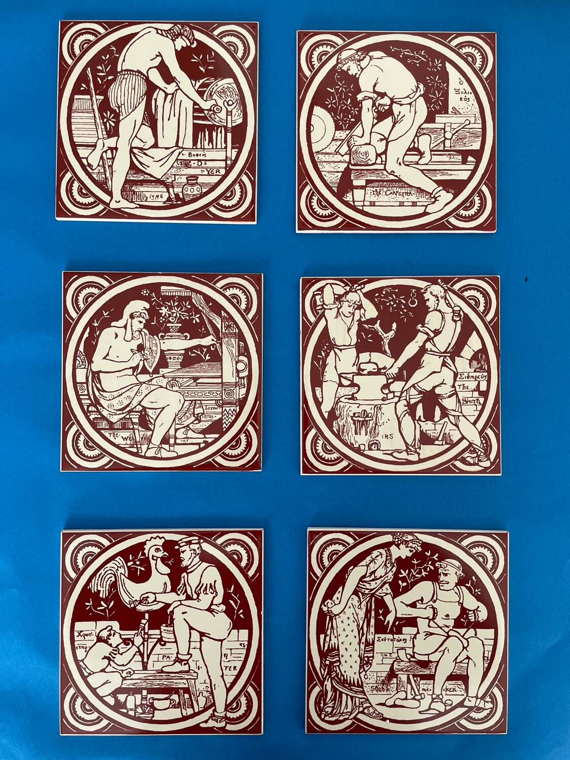 Set of 6 John Moyr Smith 15×15cm tiles – collector's items