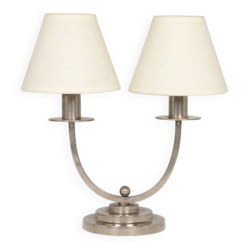 Lampe Art Déco circa 1930 en laiton nickelé