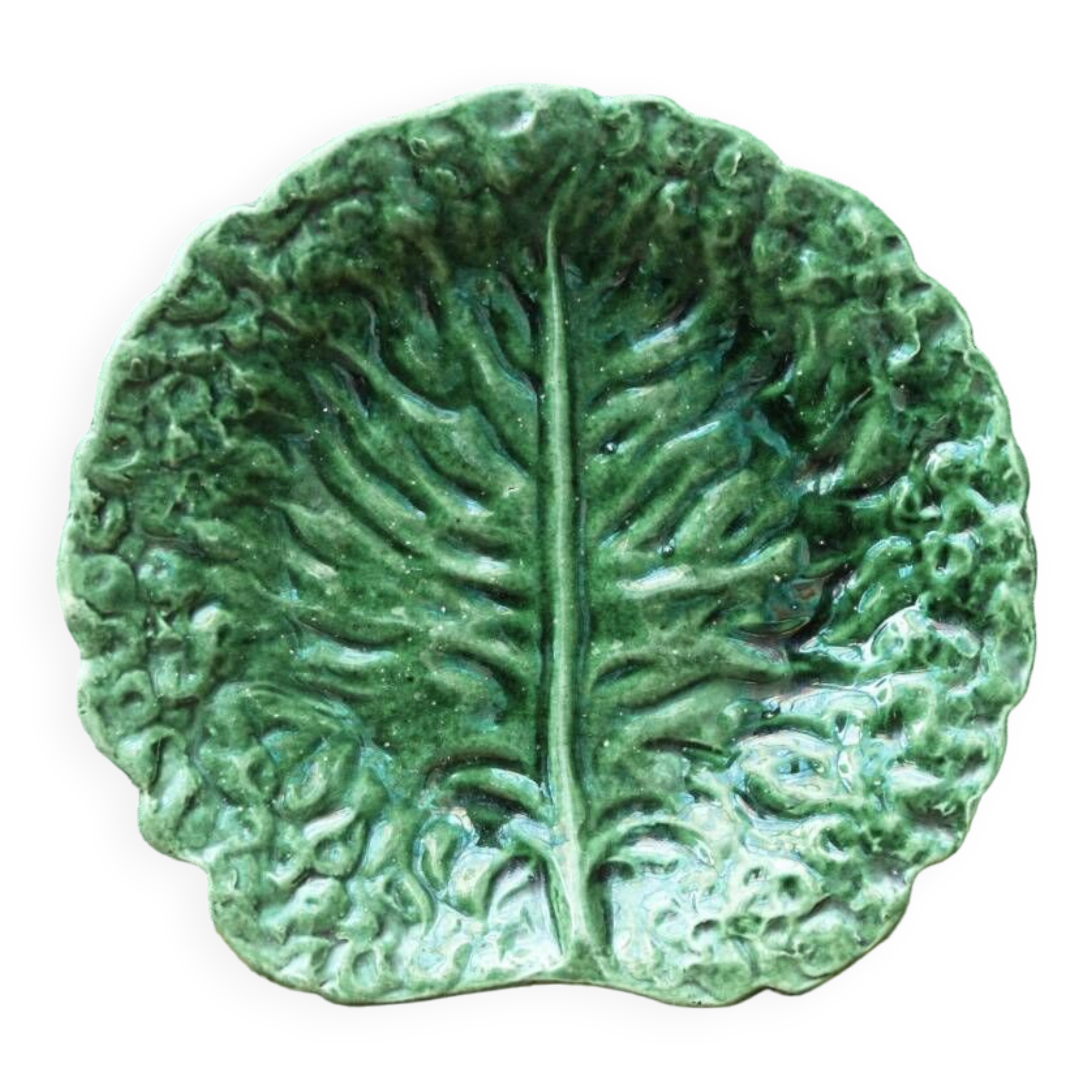 Cabbage leaf dish in slip, Aejitma, Vallauris