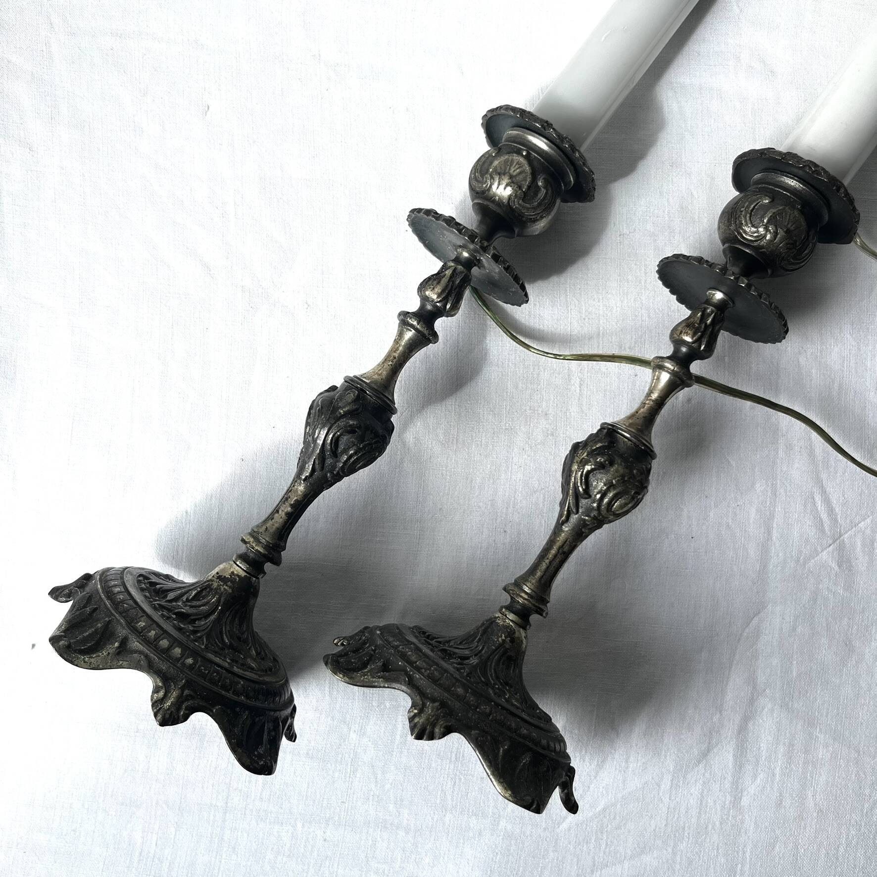 Pair of antique candlestick lamp bases