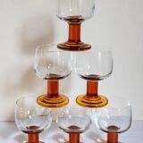 Six amber stemmed glasses from the 70s