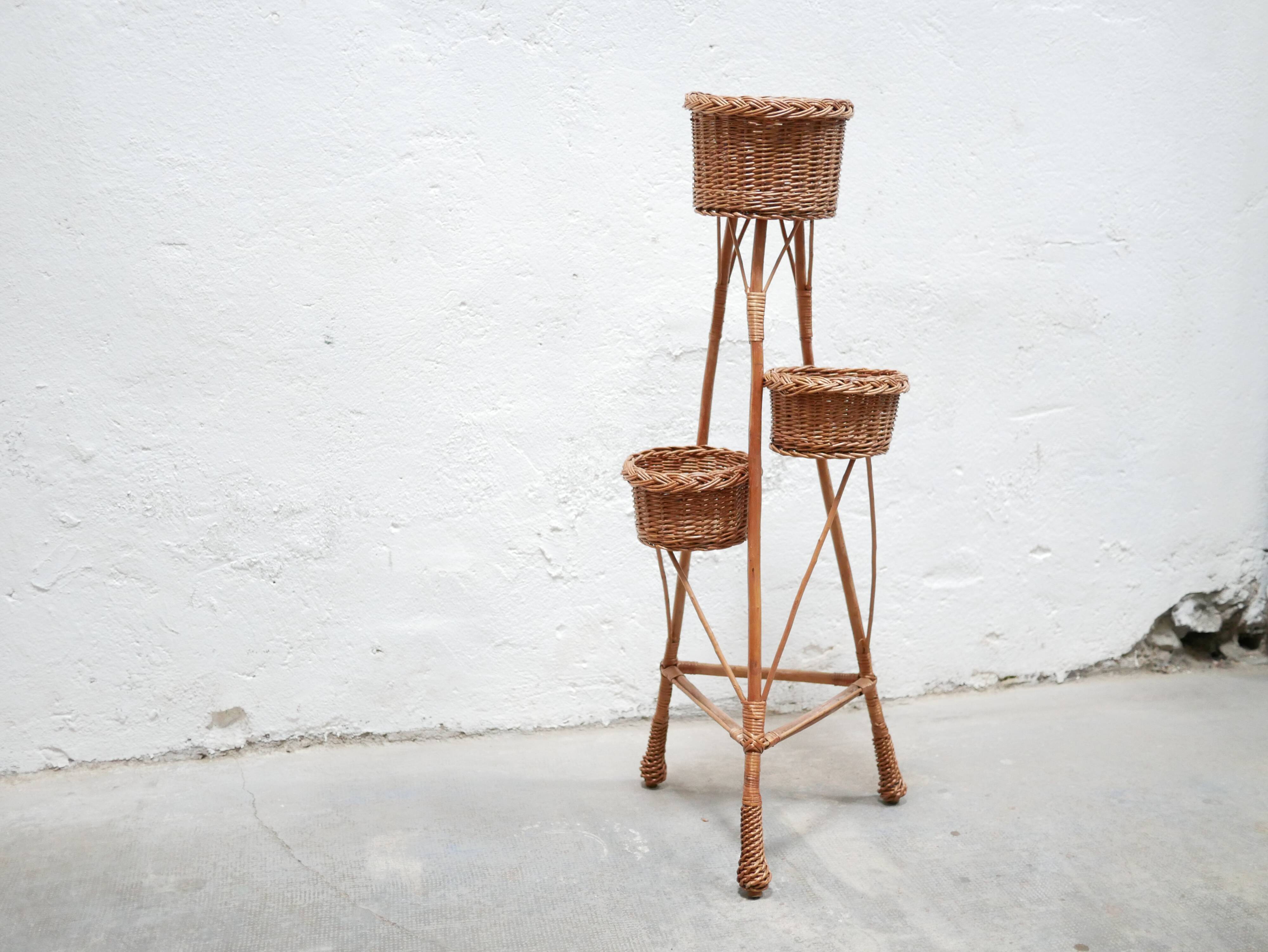 Vintage rattan plant holder