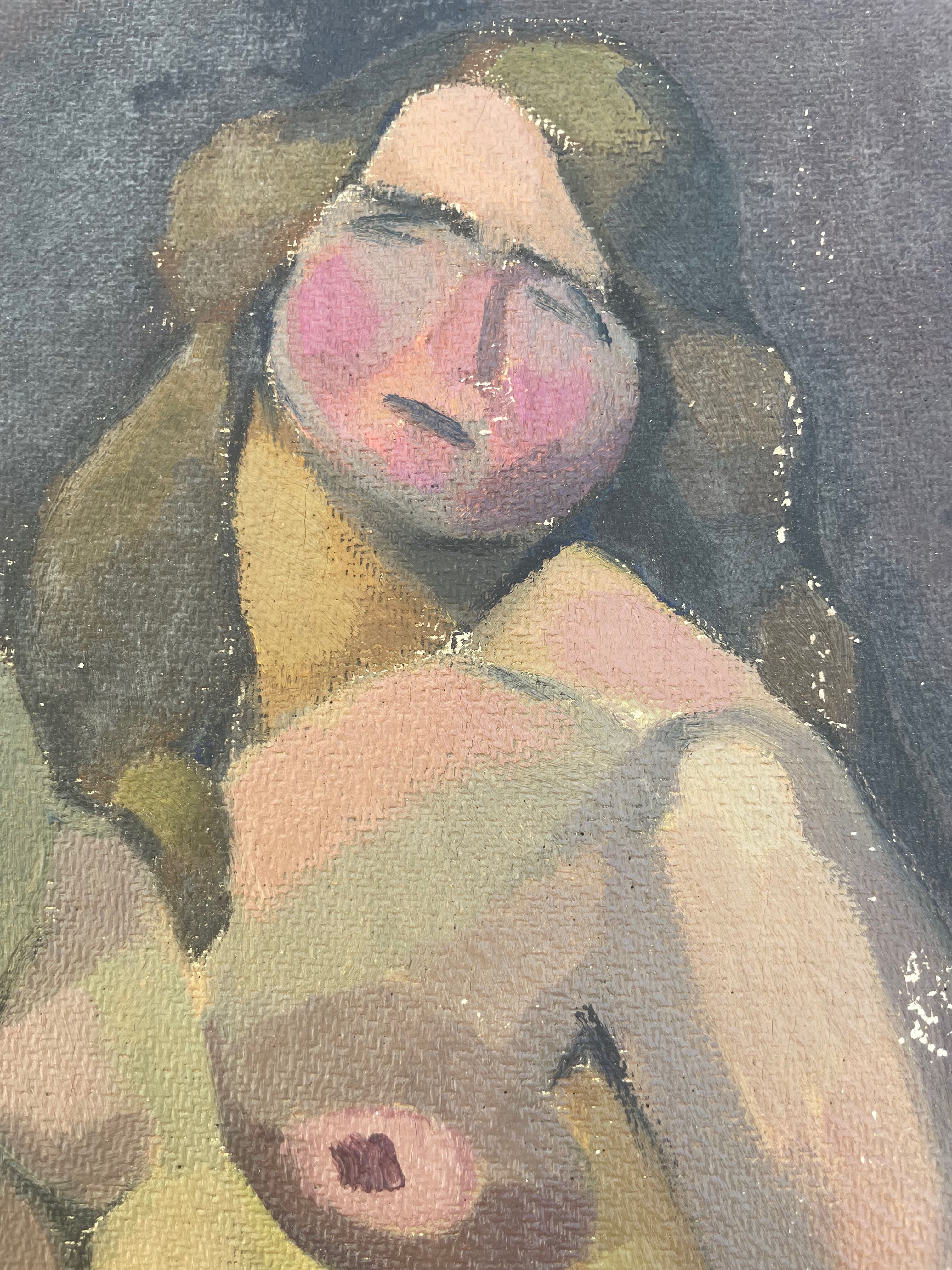 Tableau peinture ancienne nu féminin cubiste XXe