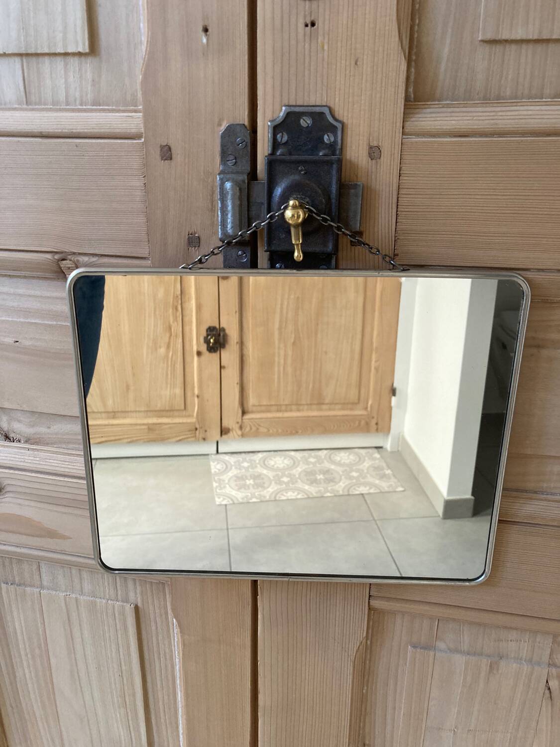 Vintage barber mirror and chain