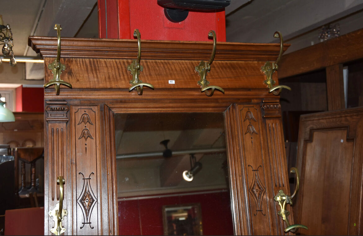 Walnut wardrobe and brass hooks 1900