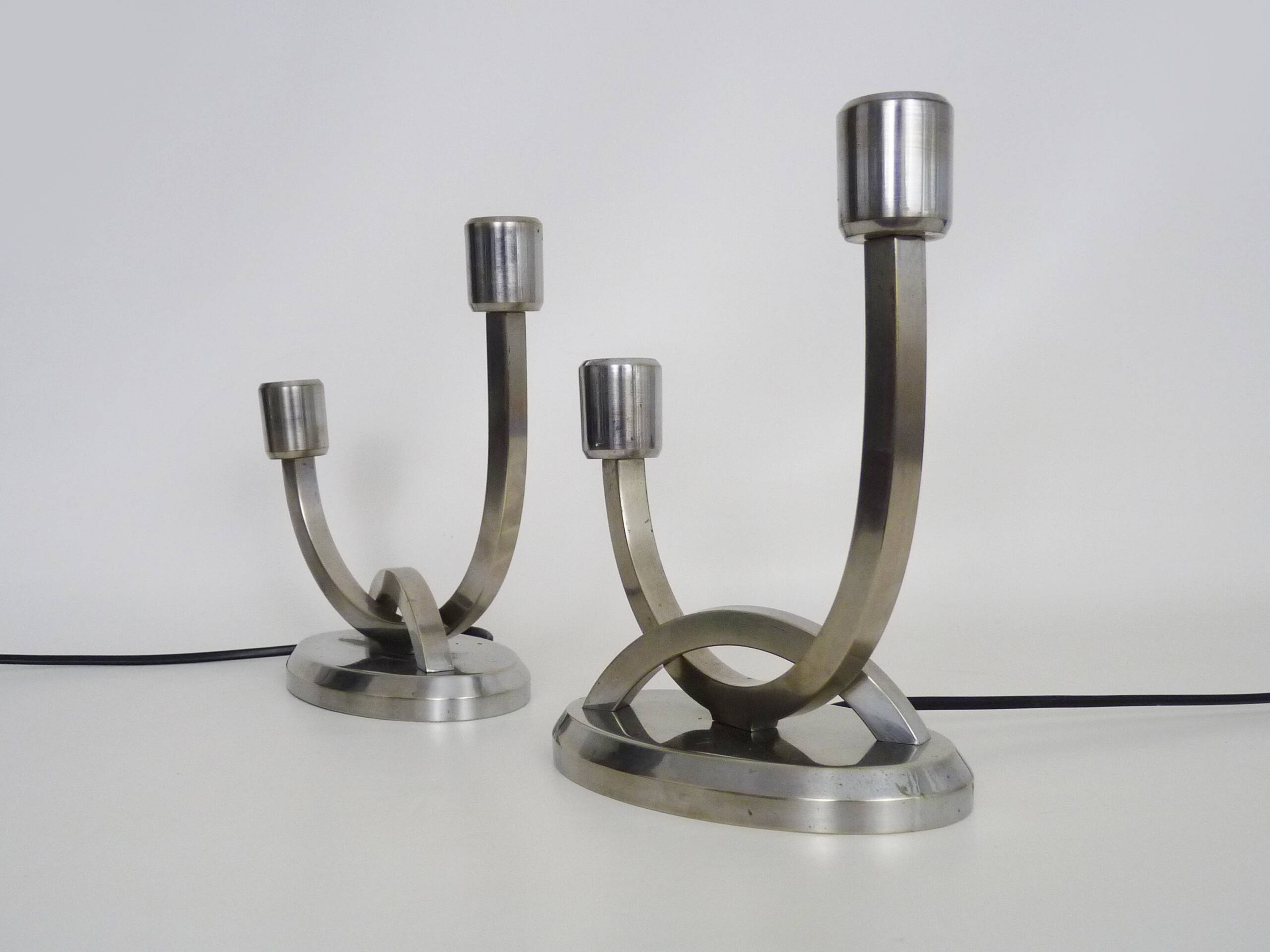 Pair of table lamps, Art Deco bedside lamp, chrome metal