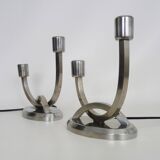 Pair of table lamps, Art Deco bedside lamp, chrome metal