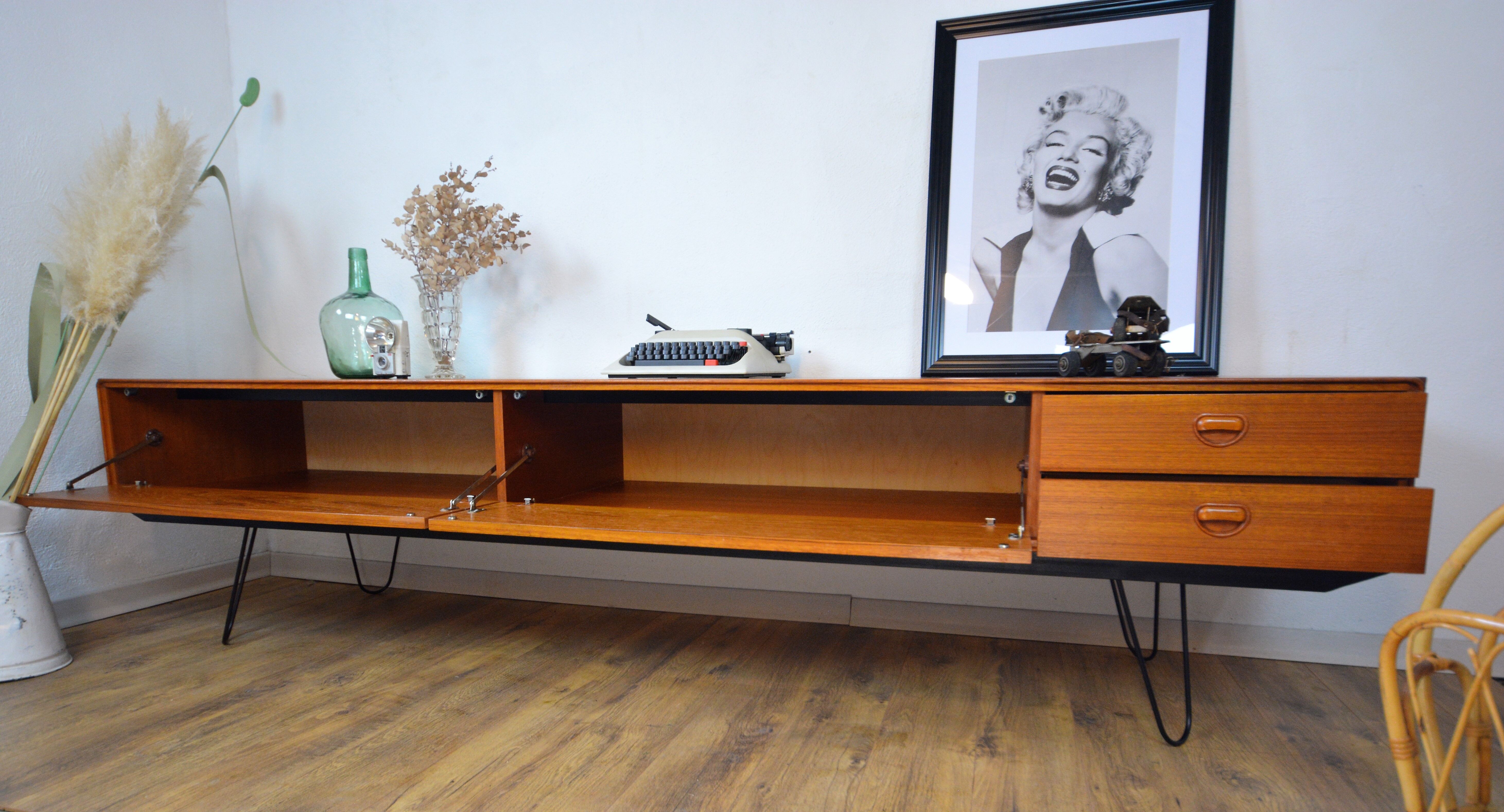 Scandinavian sideboard teak and metal row