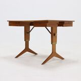 Height adjustable birch and brass partner desk 1960s