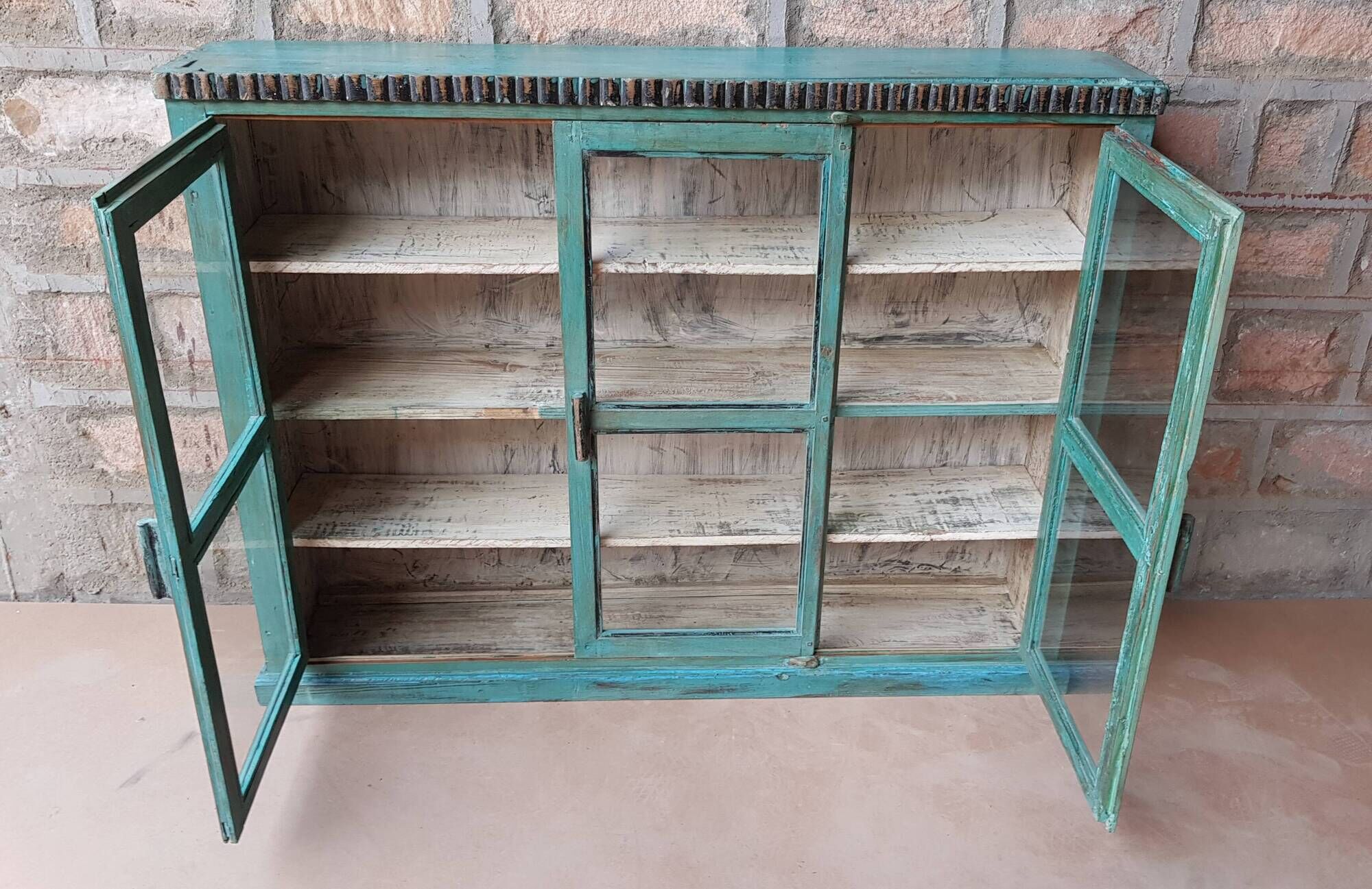 Burmese teak showcase with original blue patina