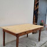 Old rustic farm table 2 drawers 1900s - 1m62
