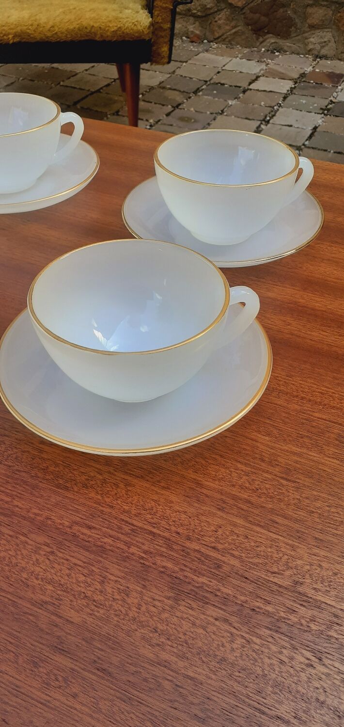 6 cups vintage year 60 Arcopal model Harlequin opaline white
