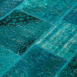 Hand-knotted oriental vintage 170 cm x 239 cm turquoise patchwork carpet