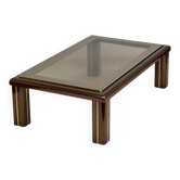 Coffee table glass fedam hollywood regency metal brass smoked glass 124x74cm