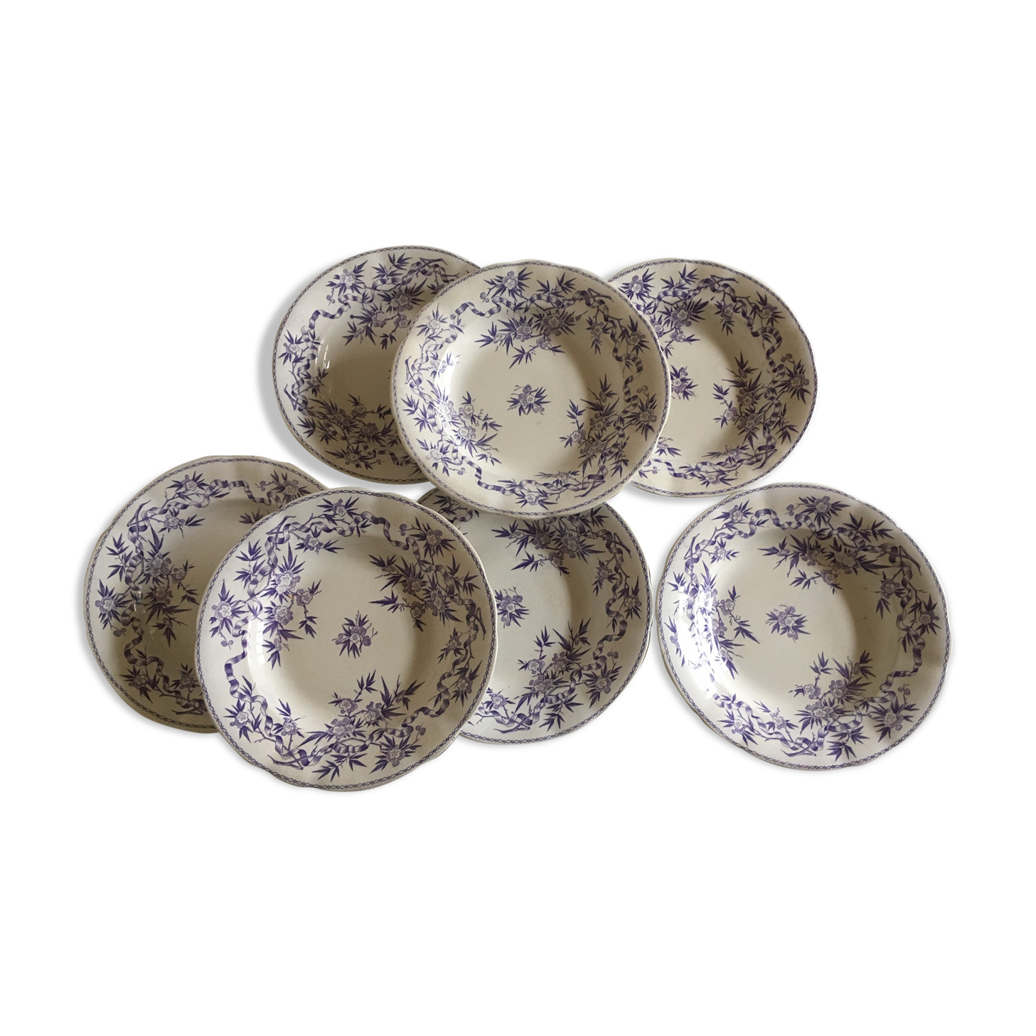 Set of 7 soup plates earthenware of Sarreguemines circa 1870 décor thorns