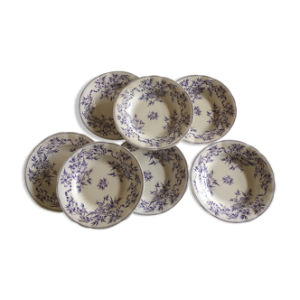 Set de 7 assiettes creuses en faience de Sarreguemines circa 1870 décor Epines