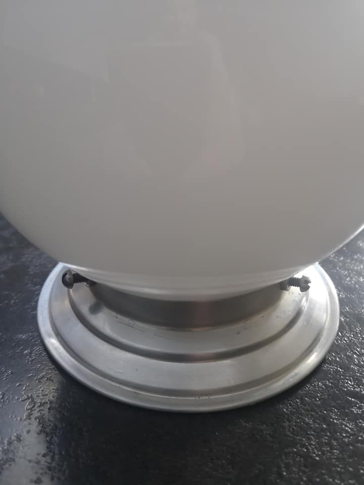 Ceiling lamp old opaline globe white base metal art deco 1930 ø 15 cm