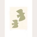 Painting on paper - Birds - sage green - signed Eawy