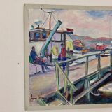 Swedish Mid-Century Oil On Canvas Painting "Harbour" by Lasse Wagner