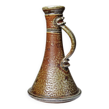 Vintage candlestick or soliflore in glazed stoneware signed Le Don.