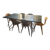 Ensemble table non extensible marbre vert + 6 chaises