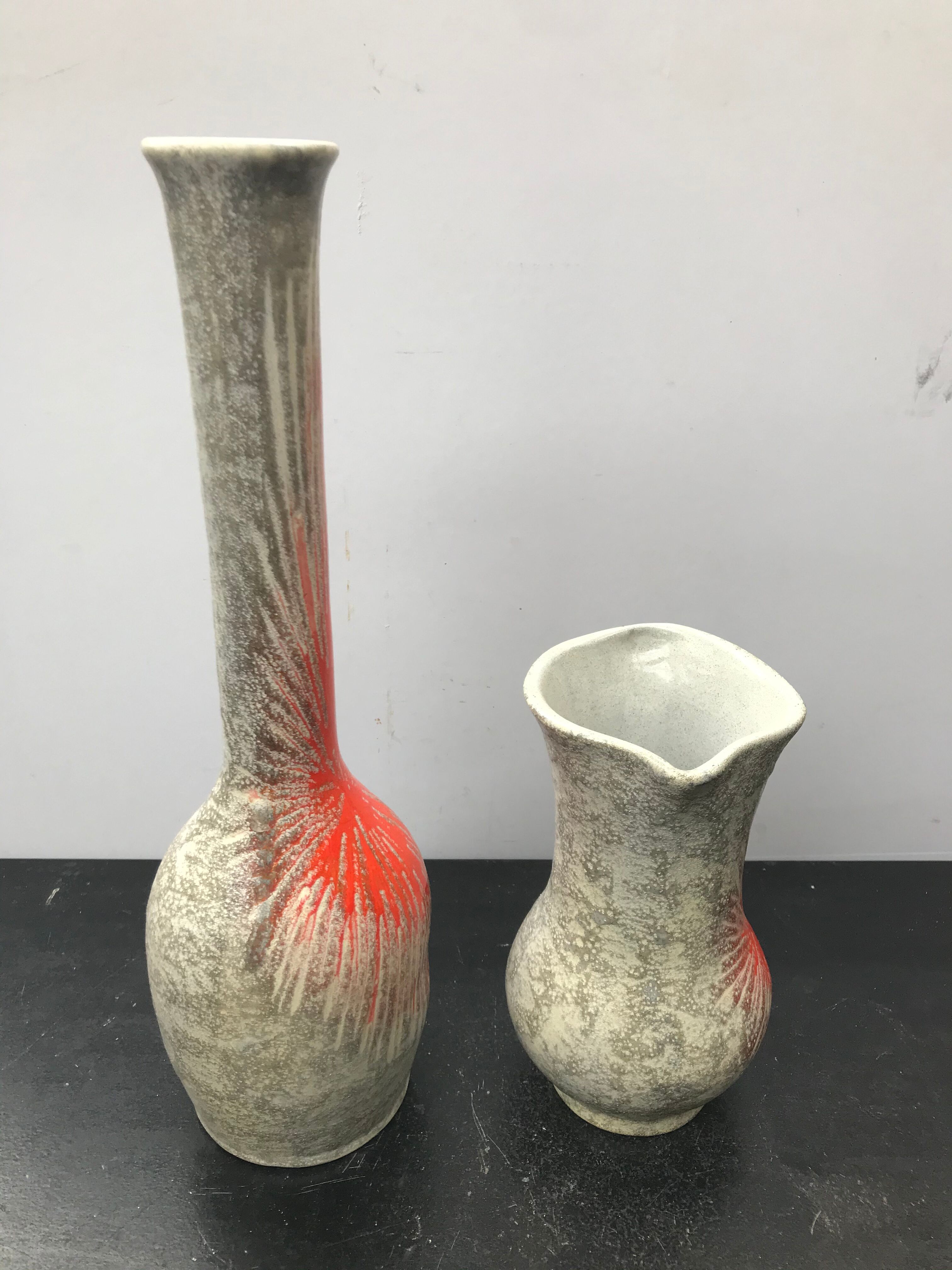 Pair Of Old Vase Ceramics Orange Orange 70s Vintage