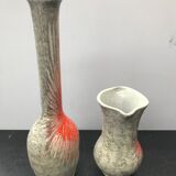 Pair Of Old Vase Ceramics Orange Orange 70s Vintage