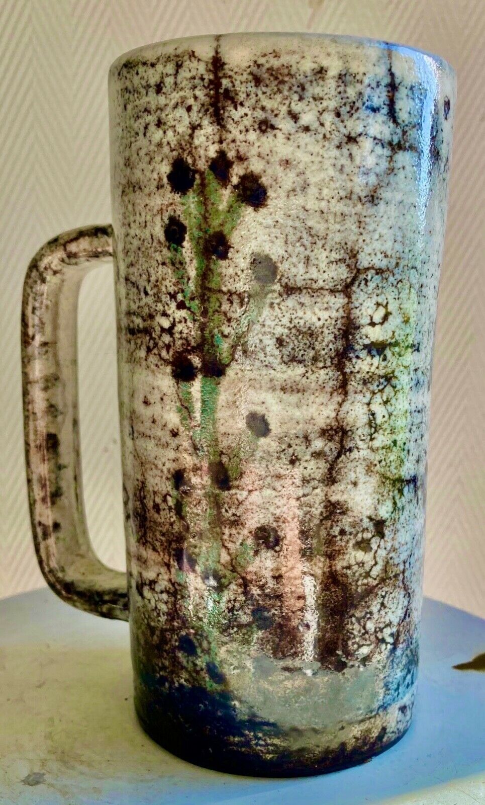 Glazed ceramic mug by Le mûrier Gustave Reynaud and M.Barbier -