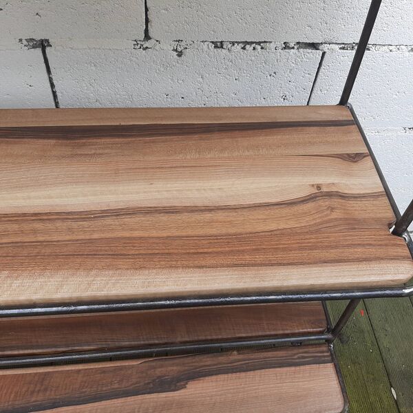 Étagère en fer forgé, 3 étagères en noyer