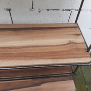 Wrought iron shelf, 3 walnut shelves