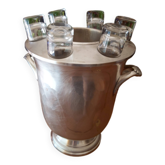 Rafraichisseur de Vodka en métal argenté avec 6 verres en verre soufflé cristal