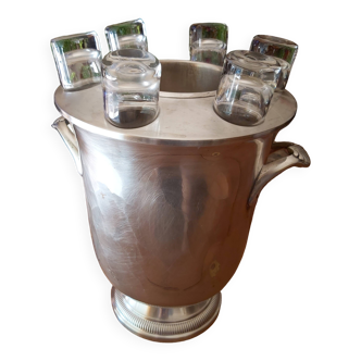 Vodka cooler in silver metal with 6 crystal blown glass glasses
