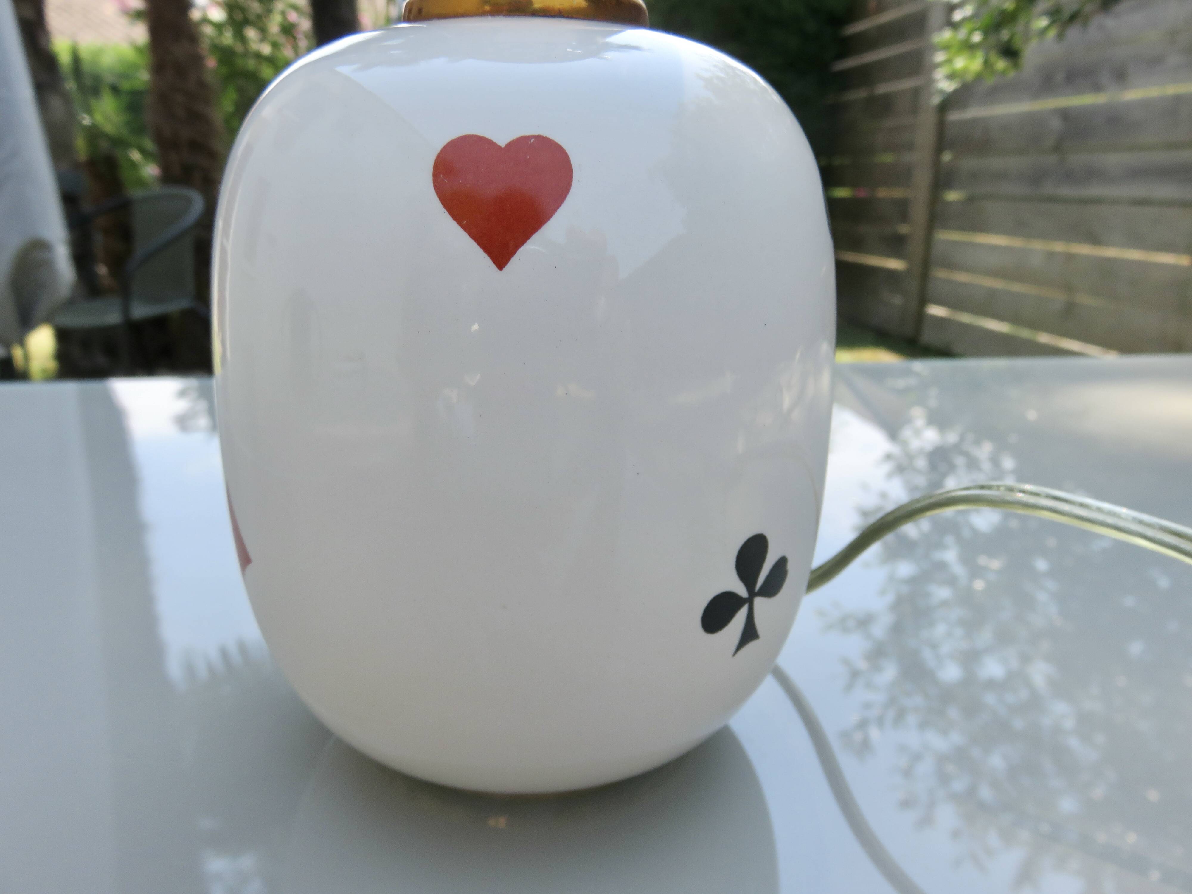 Porcelain lamp Rivière Letort, Saint Méen Le Grand "playing cards"