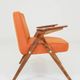 Fauteuil lounge vintage en laine, tissu orange et bois de hêtre