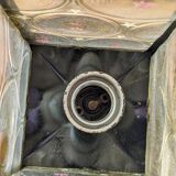 Pretty iron and glass lantern In very good condition black iron color of yellow glass relief circ