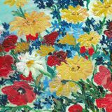 Old painting representing a bouquet of flowers