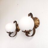 Pair of brutalist wall sconces in gilded metal from around 1970.
