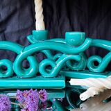 Set of 2 turquoise enamelled ceramic candle holders