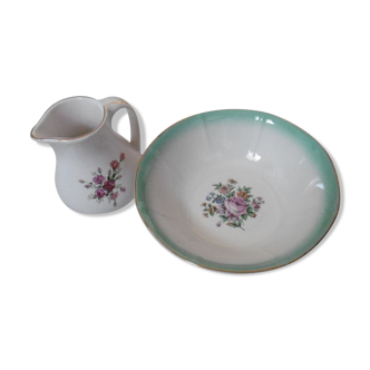 Salad bowl and pitcher Digoin Sareguemine ancient