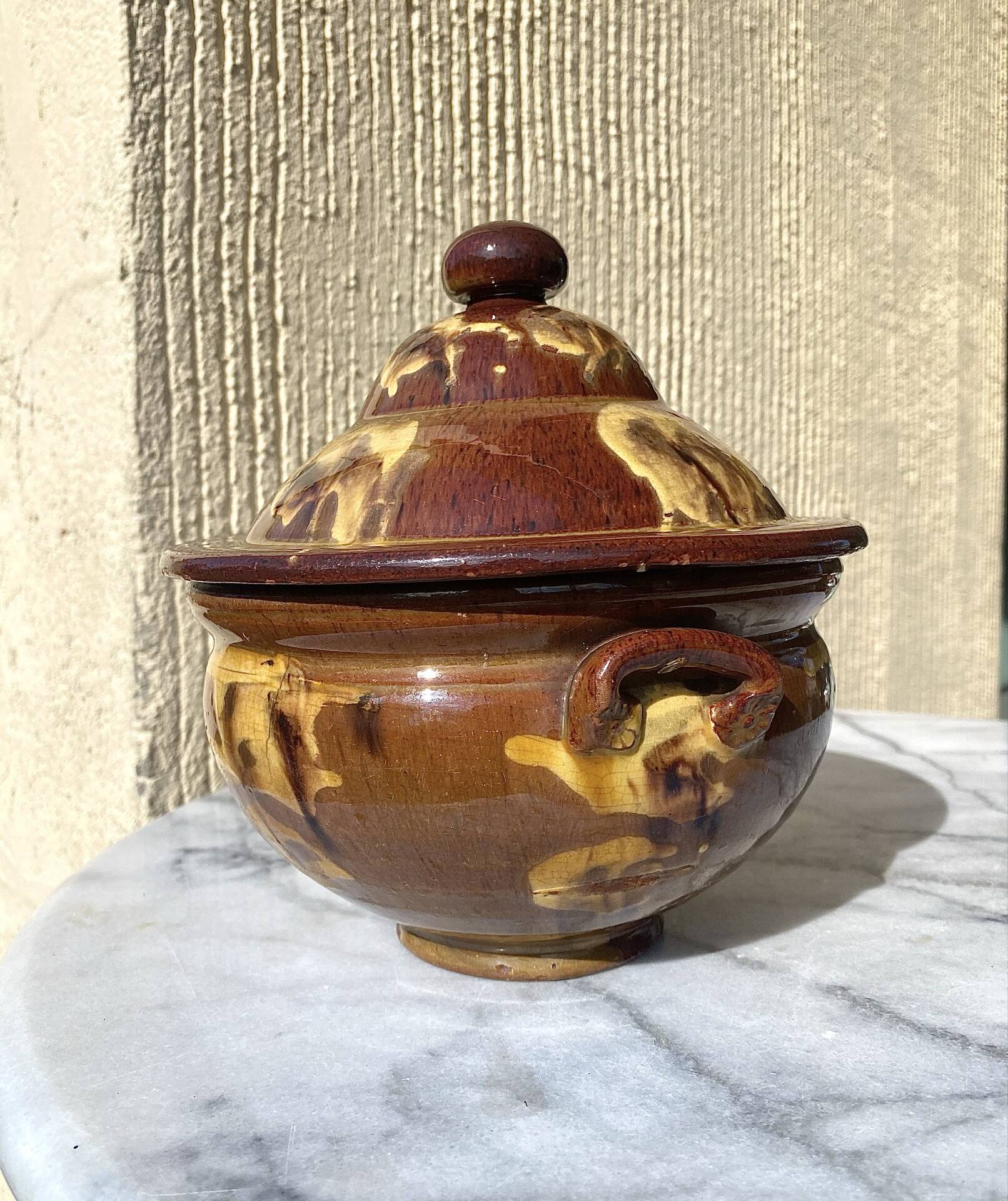 Antique glazed earthenware soup tureen