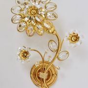 Pair of wall sconces flower in crystal with gilded brass by Ernst Palme, Palwa Germany, 1970s.