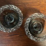 Pair of bubbled and ribbed glass candlesticks from the 70s