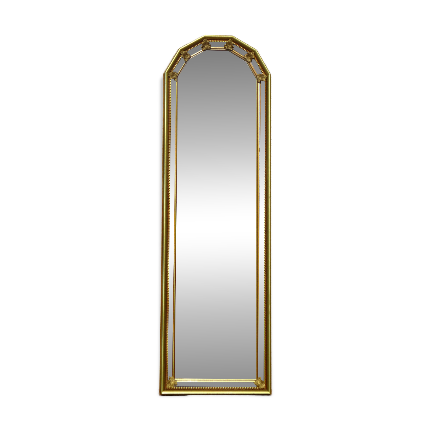 Vertical mirror, gold frame with beading.