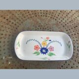 Rectangular cake dish in glazed ceramic, vintage floral pattern